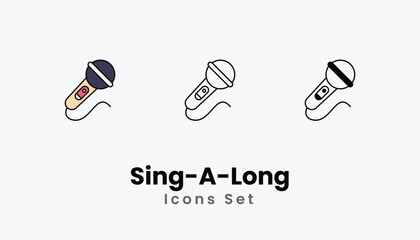 Sing-A-Long Icons thin line and glyph vector icon stock illustration