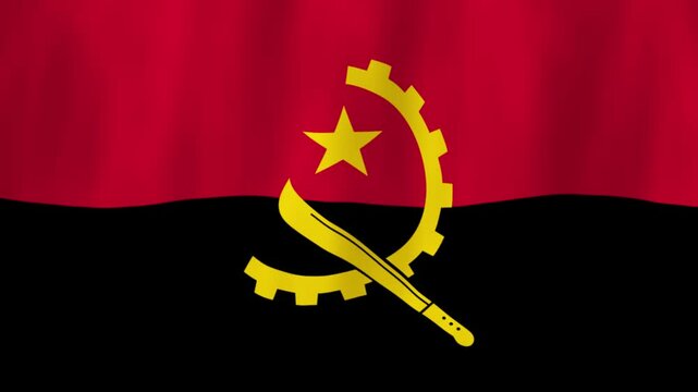Angola flag country animation 3D symbol design waving in wind movement national patriotism world culture emblem banner Southern Africa black red yellow
