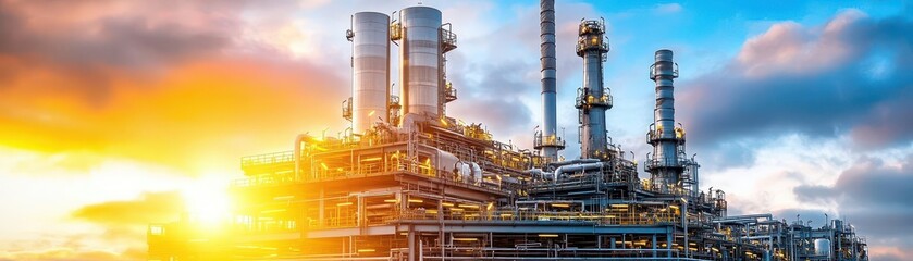 Close up Industrial view at oil refinery plant form industry zone with sunrise and cloudy sky