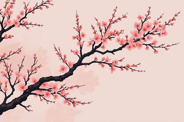 there is a painting of a tree with pink flowers on it
