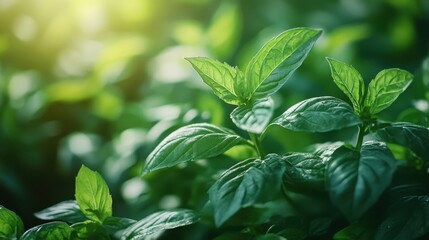 Lush Green Mint Leaves in Sunlight