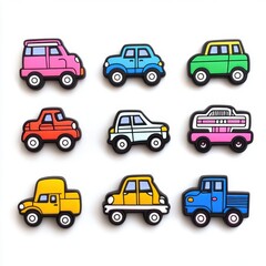 Colorful Cartoon Cars Collection in a Fun and Playful Arrangement for Kids and Creative Projects