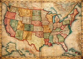 Antique 1867 United States Map, Vintage Cartography, Historical Territory Illustration