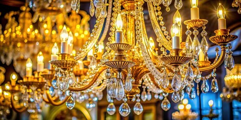 Fototapeta premium Elegant Gold & Silver Crystal Chandeliers for Luxurious Home Decor - Transparent Background