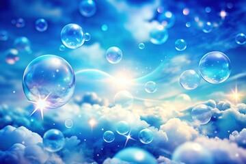 Gentle Blue Gradient Background with Floating Bubbles and Clouds - Soft Texture Stock Photo