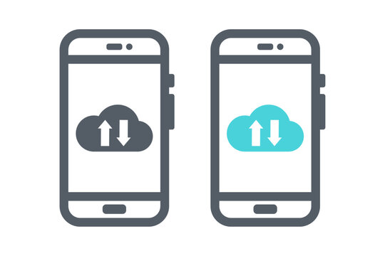 Set of mobile phone and smartphone with cload icon vector illustration