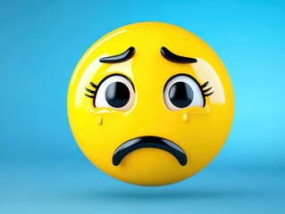 Fototapeta premium Yellow ball with a sad face illustration on a white background for emotional expression concept