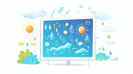 Fototapeta premium Weather Forecast Illustration with Sun, Rain, Clouds, and Nature
