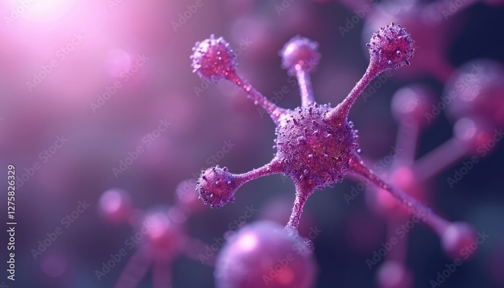 Aufkleber Abstract purple molecule structure as background. Molecular structure connection illustration. Science, medical, research, chemistry, cosmetic, collagen themes for serum skin care product promotions.