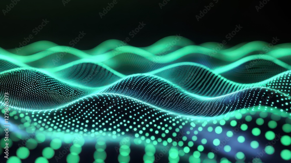 Leinwandbilder Cyber big data flow Blockchain data fields Network line connect stream Concept of AI technology, digital communication, science research, 3D illustration music waves