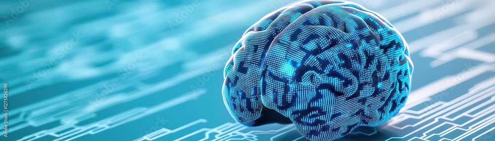 Aufkleber Brain scan visualization displayed on a computer chip in a technology setting with digital elements