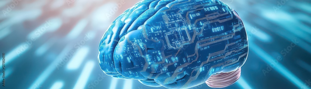 Aufkleber cyber future technology concept blue intelligent artificial brain mother computer, illustration, cir