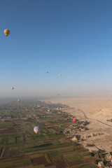 Landscape on East and West bank of Luxor with a hot air balloon, Egypt