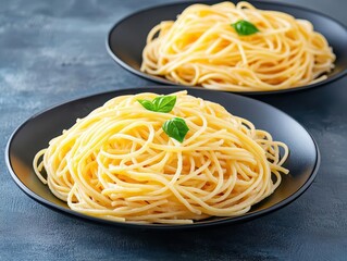 Dark plate with italian spaghetti on dark