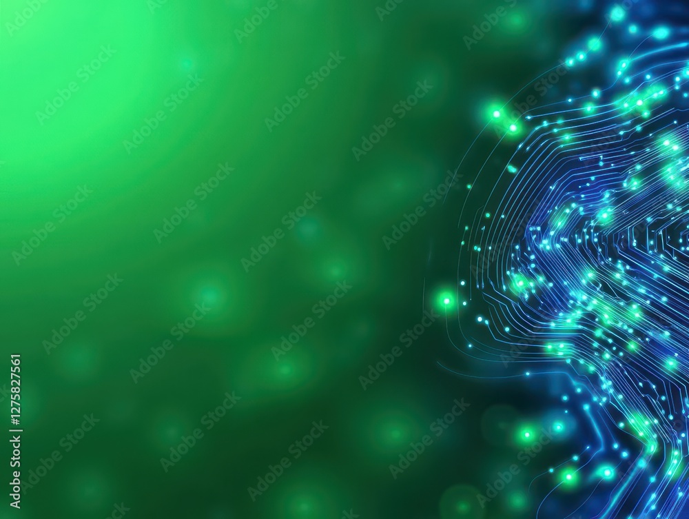 Poster Circuit board design on green background with electronic components and connections