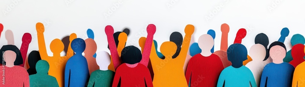 Poster group of diverse individuals standing in a row in an outdoor setting during daytime