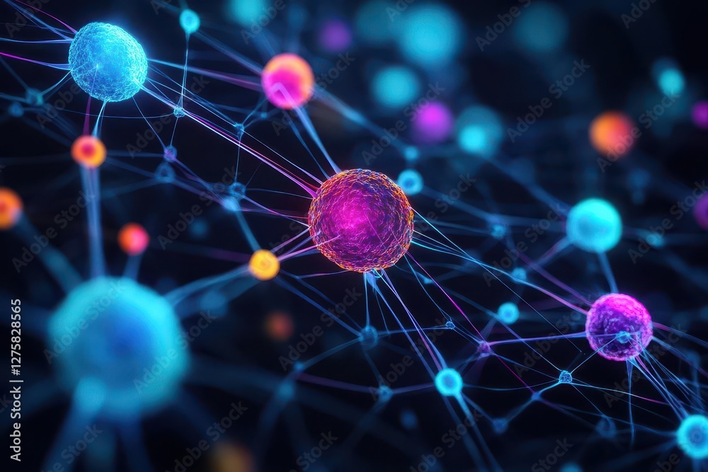 Aufkleber Cell structure with multiple colorful spheres representing biological components and interactions