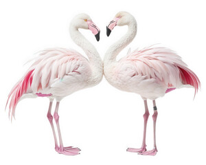 Flamingos standing close together, showcasing their vibrant pink feathers and elegant posture. Their unique appearance adds touch of beauty to any setting