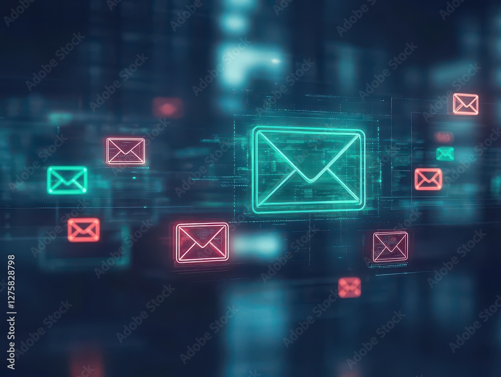 Poster Green and red email icon on a dark background representing digital communication and messaging services