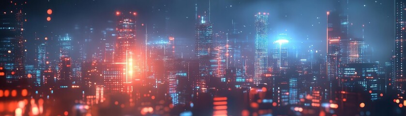 Futuristic city technology with glowing AR systems controlling transportation, vibrant cityscape, dynamic lighting, photorealistic