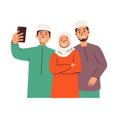 A happy Muslim family takes a selfie together