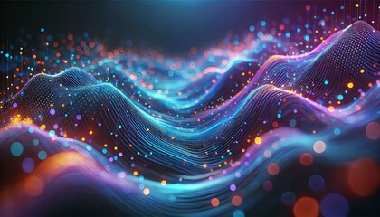  A futuristic abstract digital landscape with a dark background