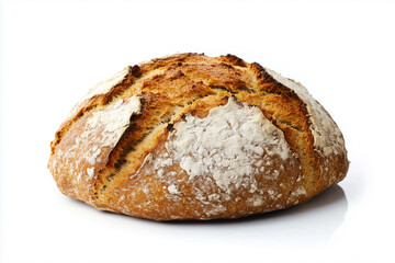 Golden-brown Irish soda bread with steam rising isolated on a white background emphasizing freshness