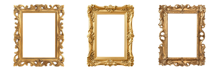 Ornate Golden Picture Frames Set for Artwork Display Isolated on transparent background