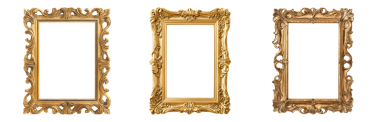 Ornate Golden Picture Frames Set for Artwork Display Isolated on transparent background