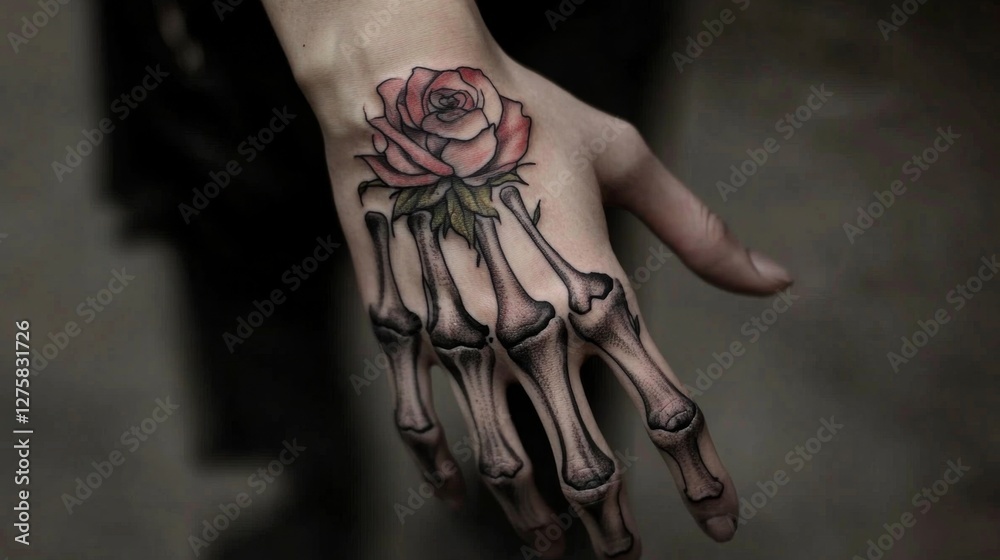 Canvas Prints Rose and Skeleton Hand Tattoo Design