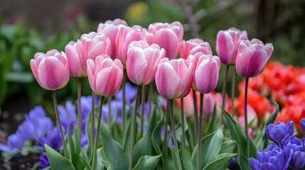 Fototapeta premium Stunning Pink Tulips in a Spring Garden