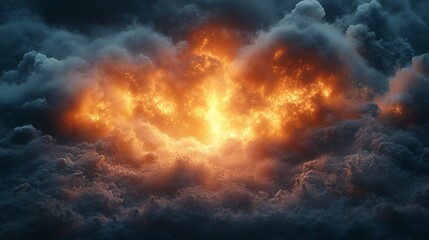 Fototapeta premium Dramatic sky with dark clouds and bright golden sunlight piercing through the darkness