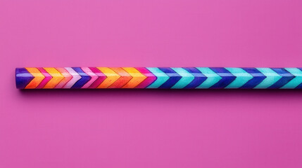 Fototapeta premium Colorful flute with vibrant geometric patterns on pink background