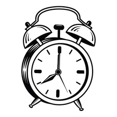 Detailed sketch of a traditional 3d alarm clock with two bells on top, ideal for designs emphasizing timekeeping and morning routines