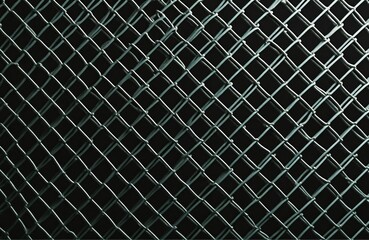 Fototapeta premium White metal mesh with small cells isolated on black background. Green painted metal grill close-up texture. Abstract industrial geometric design with steel lattice.