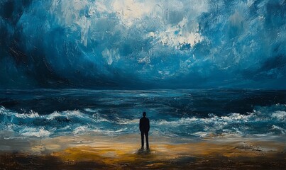Person watches ocean storm approaching from the beach.