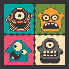 Set of colorful monsters on color background