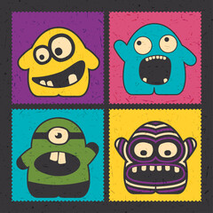 Set of colorful monsters on color background