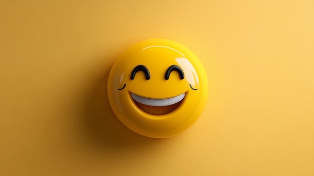 3D yellow smiley face on solid color background to celebrate day of laughter and happiness
