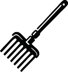 Rake silhouette vector icon isolated on white background. Simple flat illustration of gardening work tool.