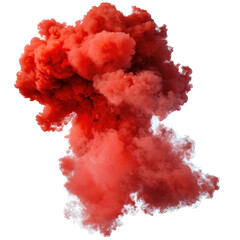 Vibrant red smoke explosion against a dark backdrop isolated on png transparent background, cut out