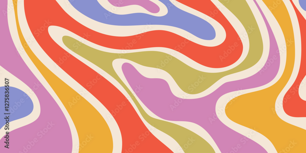 Aufkleber Abstract Wavy Geometric Y2k Texture Vector Design. Cool Trendy Groovy Curvy Pattern. Psychedelic Trippy Liquid Colorful Backdrop.