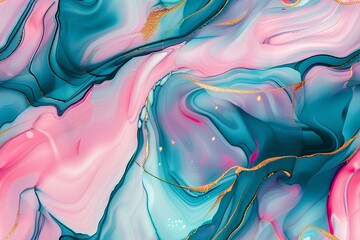 aqua, teal, and pink painting, in the style of marble, delicate ink lines, gemstone, contrasting backgrounds, multilayered 