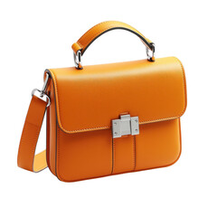 Stylish orange handbag with sleek design on display isolated on png transparent background, cut out