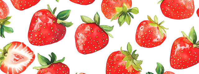Strawberry pattern, white background, watercolor style
