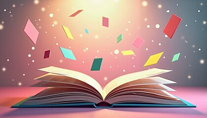 Floating books with colorful pages, vibrant 3D illustration, World Book Day