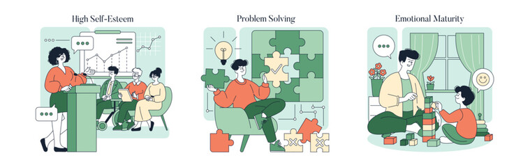 Authoritative Parenting Style. Flat Vector Illustration