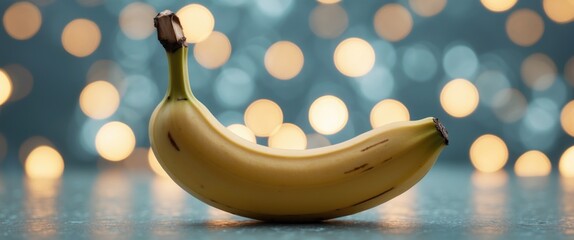 Banana on a shimmering bokeh background with space for text highlighting freshness and vibrant color.