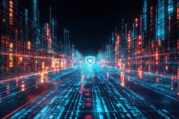 Futuristic Network Security Concept with Digital Data Visualization