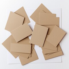 A minimalist composition of textured tan card stock pieces layered on a white background, creating a sense of depth, ideal for graphic design and artistic projects.